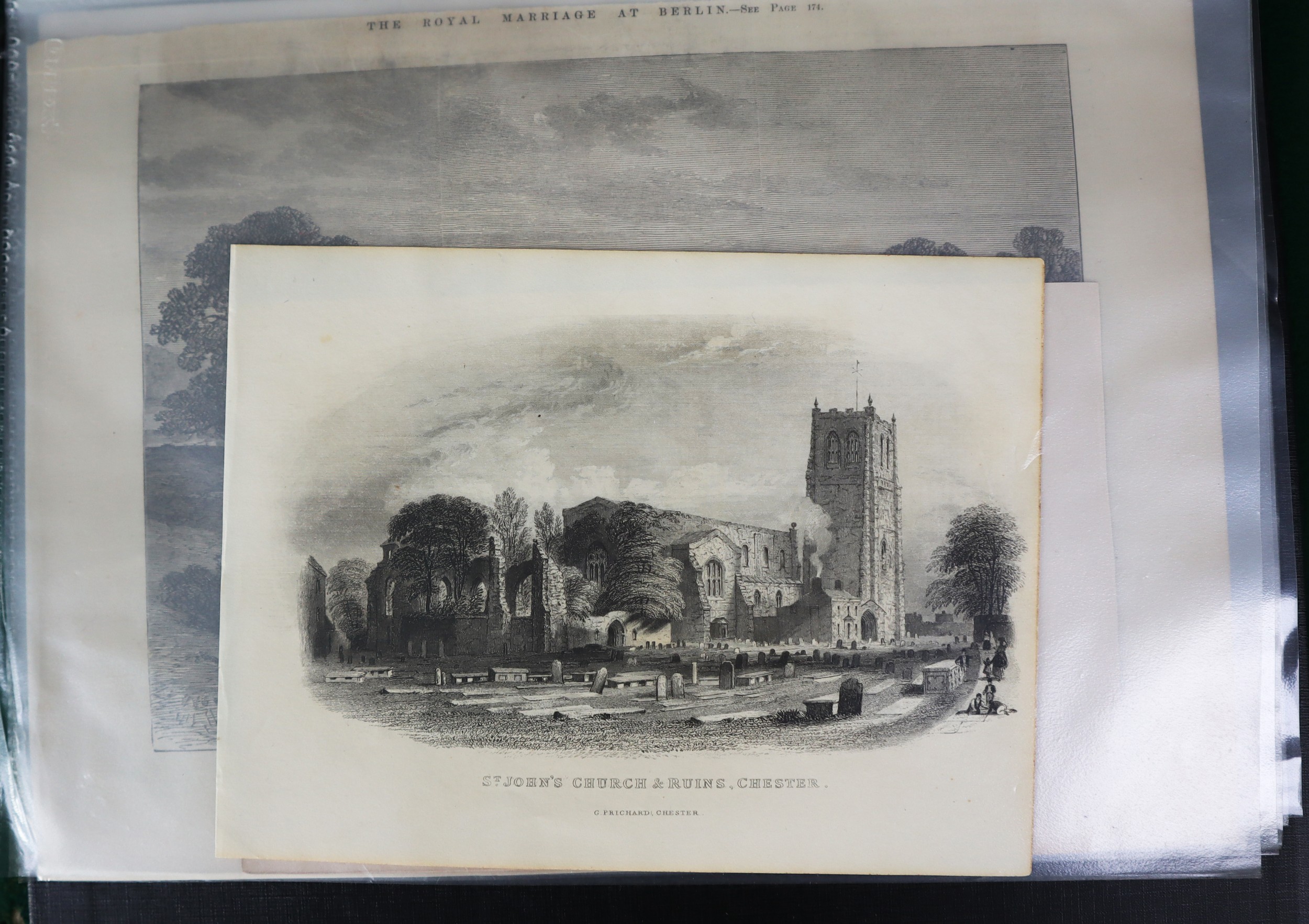 TEN NINETEENTH CENTURY BOOKPLATE ENGRAVINGS OF CHESHIRE, including ‘View of Stockport’ and a hand - Image 7 of 9