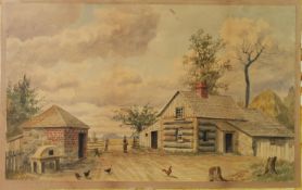 T M MARTIN (NINETEENTH CENTURY) WATERCOLOUR Farmyard with maid and chickens Signed 13” x 21” (33cm x