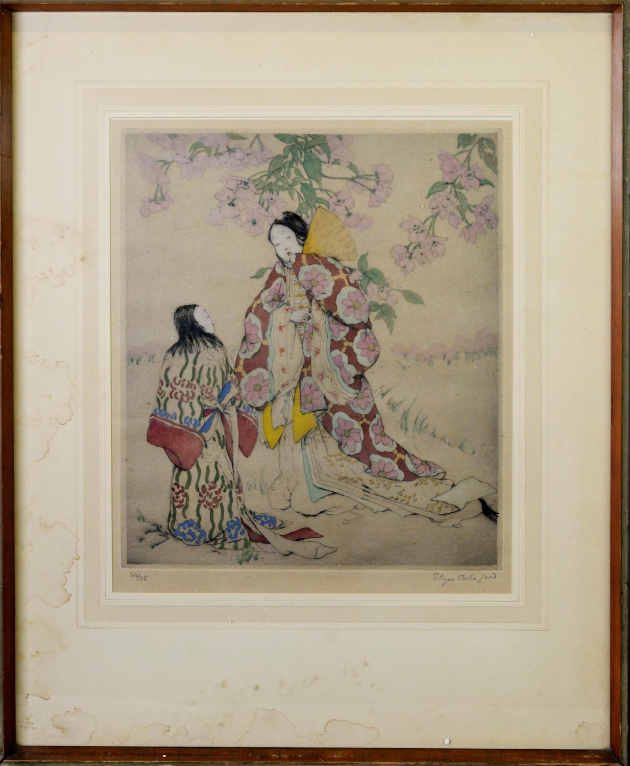 ELYSE ASHE LORD (1900-1971) ARTIST SIGNED LIMITED EDITION HAND COLOURED ETCHING Two Japanese - Image 2 of 2