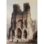 JAMES ALPHEGE BREWER (act. c. 1909-1938) ARTIST SIGNED HAND TINTED ETCHING ‘Rheims Cathedral’