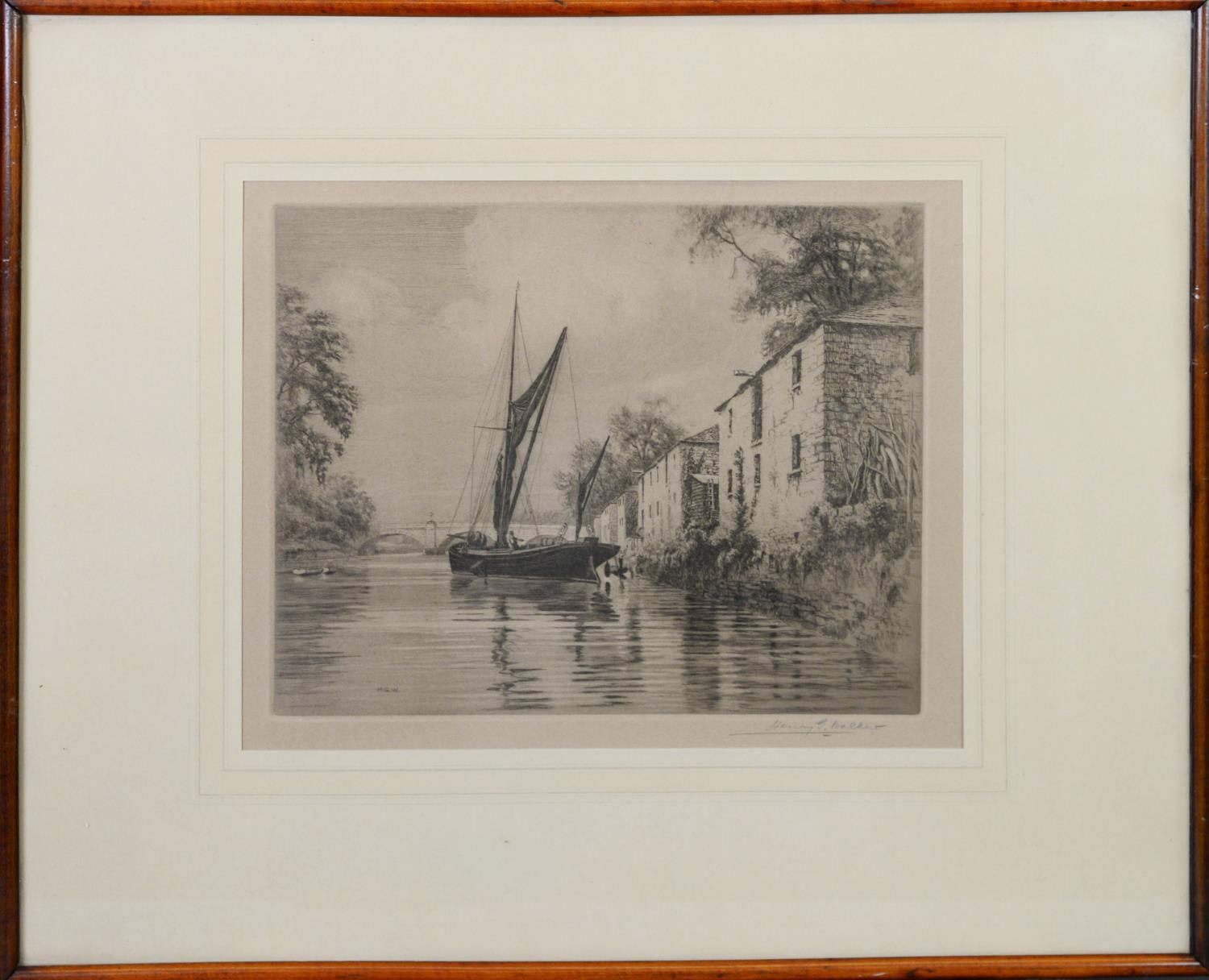 HENRY GEORGE WALKER (1876-1932) PAIR OF ARTIST SIGNED ETCHINGS River scenes, one with moored - Image 2 of 4