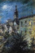FRANTISEK STRAZNICKY (193-1985) PASTEL View of a church with trees in the foreground Faintly signed,
