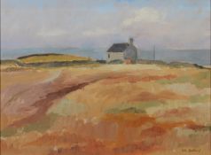 IOLA SPAFFORD (b.1930) OIL ON BOARD ‘Above Rhosgadfan’ Signed, titled to cellotaped label verso