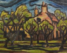 NEWALL (TWENTIETH CENTURY) OIL ON CANVAS ‘Farm Landscape’ Signed titled to label verso 16” x 20” (