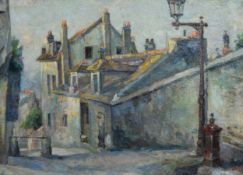 ATTRIBUTED TO SALOMON BERNSTEIN (1886-1968) OIL ON BOARD Continental street scene Unsigned, the back