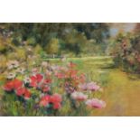 HEATHER STIRLING (Twentieth/Twenty First Century) PASTEL DRAWING Landscape with flower-filled