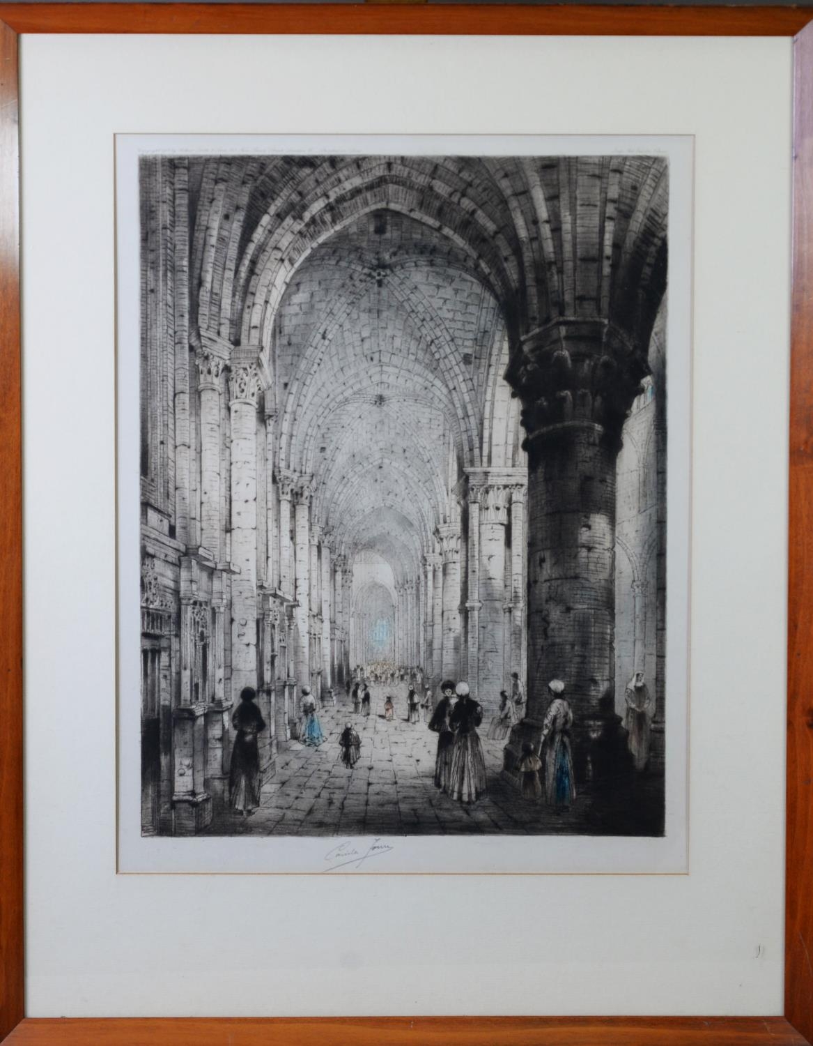 JAMES ALPHEGE BREWER (act. c. 1909-1938) ARTIST SIGNED HAND TINTED ETCHING ‘Rheims Cathedral’ - Image 3 of 4