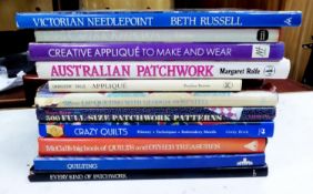 APPROXIMATELY 40 HARDBACK GLOSSY PUBLICATIONS RELATING TO QUILTING AND QUIL MAKING and related