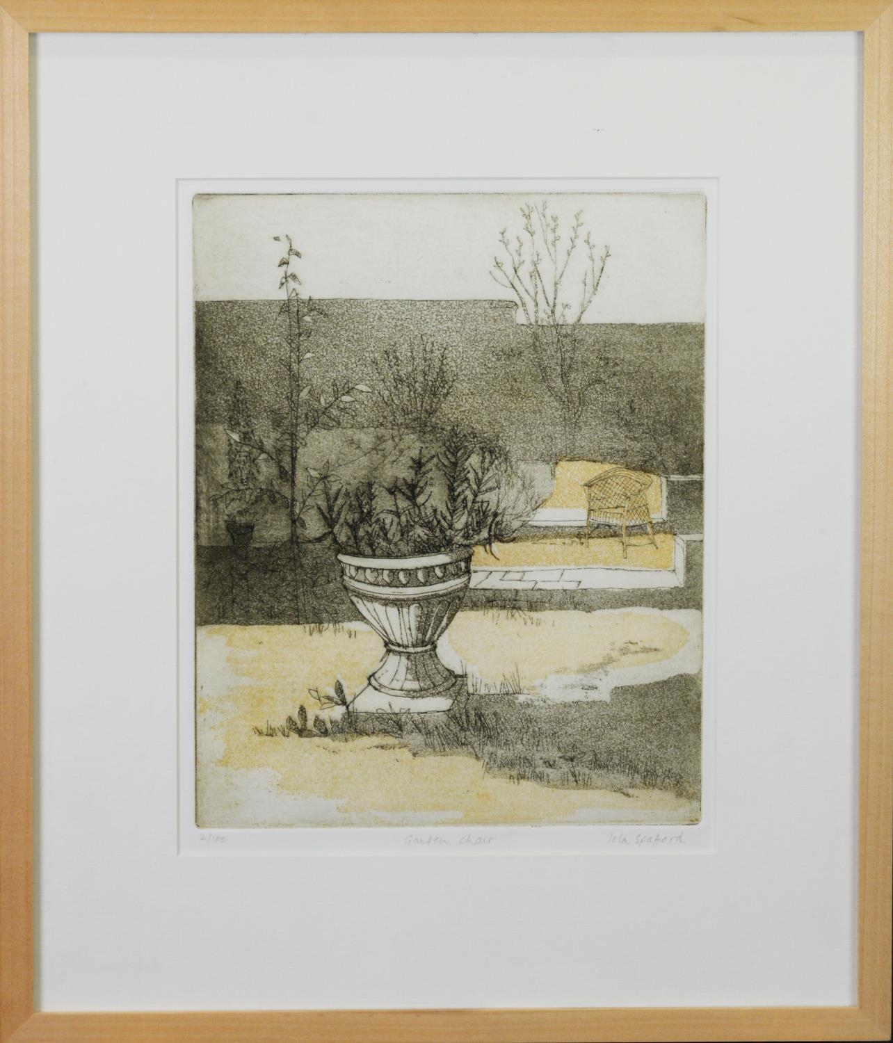 IOLA SPAFFORD (b.1930) ARTIST SIGNED LIMITED EDITION ETCHING WITH AQUATINT ‘Garden Chair’ (2/100) 11 - Image 2 of 2