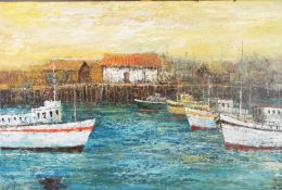 UNATTRIBUTED (TWENTIETH CENTURY) OIL ON CANVAS Harbour scene Unsigned 24” x 36” (61cm x 91.4cm),