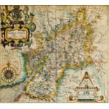 CHRISTOPHER SAXTON ANTIQUE HAND COLOURED MAP OF GLOUCESTERSHIRE (GLOCESTRIAE) 11” X 12 ¼” (28cm X