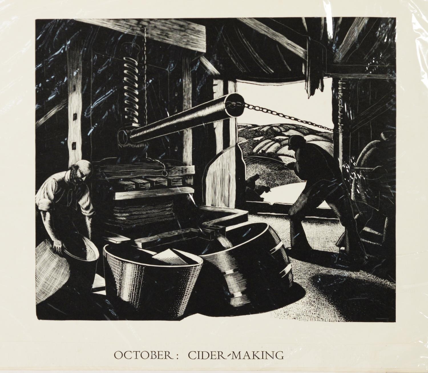 UNATTRIBUTED (TWENTIETH CENTURY) SET OF TWELVE BLACK AND WHITE COUNTRY CALENDAR PRINTS January- - Image 4 of 5