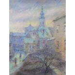 FRANTISEK STRAZNICKY (193-1985) PASTEL Street scene with church Signed, titled and dated (19)57