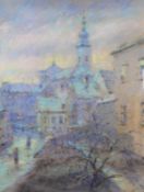 FRANTISEK STRAZNICKY (193-1985) PASTEL Street scene with church Signed, titled and dated (19)57