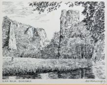 ALFRED WAINWRIGHT (1907-1991) 'Ilam Rock, Dovedale' Pen + ink sketch of the Dove valley, signed