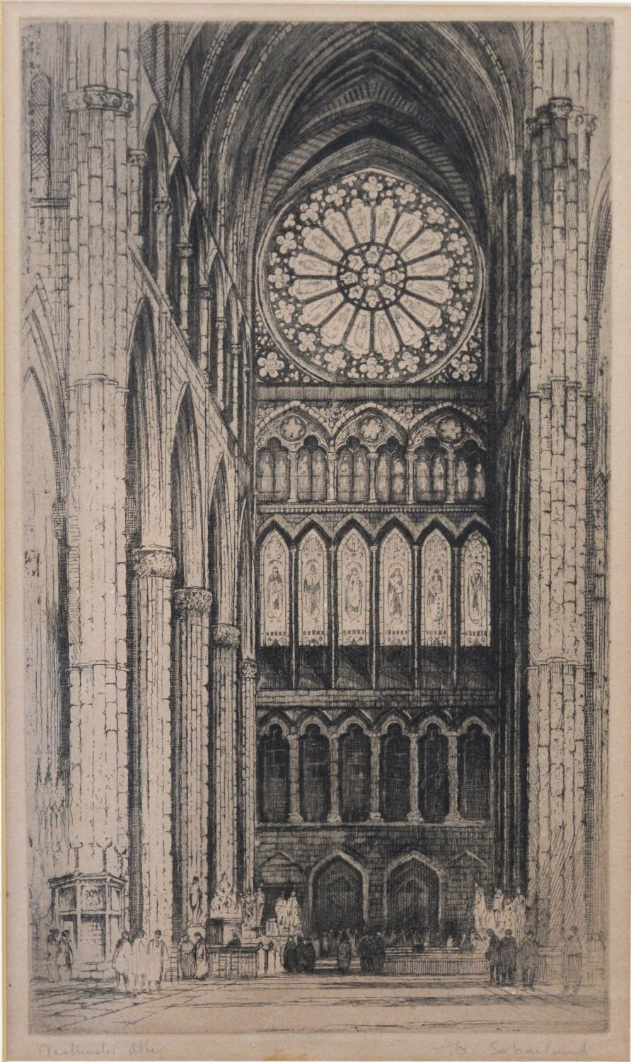 EDWARD SHARLAND (1884-1967) THREE ARTIST SIGNED ETCHINGS Cathedrals Signed and tiled 15 ¾” x 8 ½” (