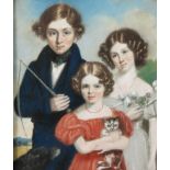 UNATTRIBUTED, REGENCY STYLE PASTEL Family Portrait Group Unsigned 9 ¾” x 8 ½” (24.7cm x 21.6cm) JOHN