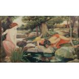 A S EATON (EARLY TWENTIETH CENTURY) WATERCOLOUR Greek mythical scene with figures at the edge of a