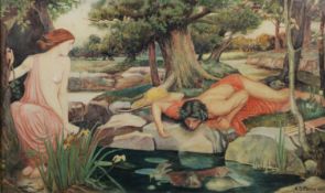A S EATON (EARLY TWENTIETH CENTURY) WATERCOLOUR Greek mythical scene with figures at the edge of a