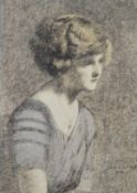 JOSEPH ALBERT MULLARD (1868-c1962) PEN AND INK, heightened Bust portrait of a female figure Signed