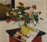 UNATTRIBUTED (TWENTIETH CENTURY) OIL ON CANVAS Still life, flowers in a vase with a copy of ‘House &