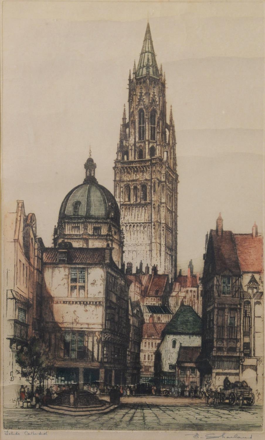 EDWARD SHARLAND (1884-1967) THREE ARTIST SIGNED ETCHINGS Cathedrals Signed and tiled 15 ¾” x 8 ½” ( - Image 3 of 5