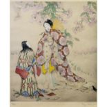 ELYSE ASHE LORD (1900-1971) ARTIST SIGNED LIMITED EDITION HAND COLOURED ETCHING Two Japanese