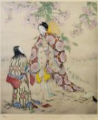 ELYSE ASHE LORD (1900-1971) ARTIST SIGNED LIMITED EDITION HAND COLOURED ETCHING Two Japanese