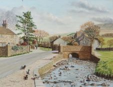 J M SPENCER (TWENTIETH CENTURY) OIL ON CANVAS ‘Downham, Nr. Clitheroe’ Signed, titled to label verso