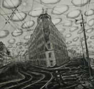 ELENA NOVIKOVA (b.1958) ARTIST SIGNED LIMITED EDITION ETCHING Street scene with figure and tram