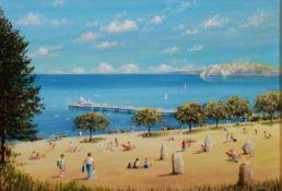 C LAWTON (TWENTIETH CENTURY) ACRYLIC ON BOARD ‘The Bay and Little Orme from Happy Valley, Llandudno’