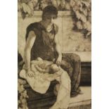 THOMAS RILEY (act. 1878-1892) ETCHING Mother and child in the Pre Raphaelite style Signed in the