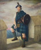 W TANSLEY SCOTT (TWENTIETH CENTURY) OIL ON CANVAS Scottish soldier in traditional dress, holding