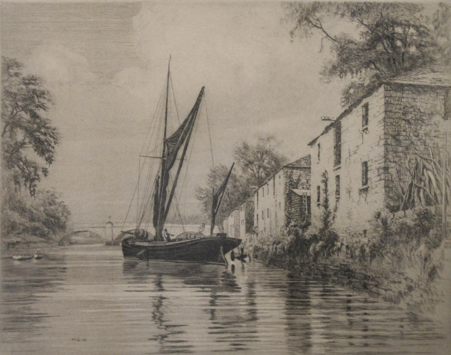 HENRY GEORGE WALKER (1876-1932) PAIR OF ARTIST SIGNED ETCHINGS River scenes, one with moored