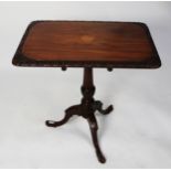 NINETEENTH CENTURY CONTINENTAL INLAID AND CARVED MAHOGANY TILT TOP OCCASIONAL TABLE, the rounded