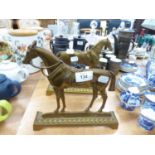 WELL MODELLED PAIR OF BRASS HORSE PATTERN HEARTH ORNAMENTS, 8 ¾” (22.2cm) high, (2)