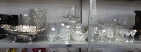 TWO LARGE CUT LEAD CRYSTAL TRUMPET VASES, A SMALLER HOBNAIL EXAMPLE, A GOOD BOHEMIAN CUT CRYSTAL