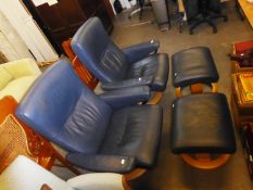 PAIR OF STRESSLESS RECLINING CHAIR AND FOOTSTOOL SETS [4]
