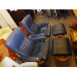 PAIR OF STRESSLESS RECLINING CHAIR AND FOOTSTOOL SETS [4]