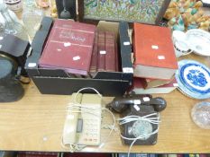BROWN RETRO PHONE, CREAM RETRO PHONE, PLUS ENCYCLOPEDIA'S AND DICTIONARIES AND 'NEWNES PICTORIAL