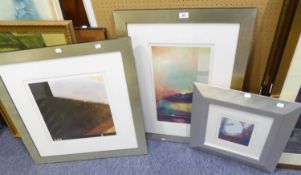 UNATTRIBUTED THREE MODERN ABSTRACT COLOUR PRINTS Unsigned 19” x 11” (48.2cm x 28cm) and smaller, (3)