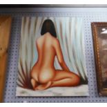 AN OIL PAINTING ON CANVAS 'FEMALE NUDE' INDISTINCTLY SIGNED (UNFRAMED)