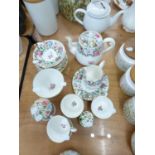 CROWN STAFFORDSHIRE CHINA FLORAL PRINTED TEA SERVICE FOR SIX PERSONS, INCLUDING; THE THREE PIECE TEA