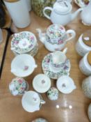 CROWN STAFFORDSHIRE CHINA FLORAL PRINTED TEA SERVICE FOR SIX PERSONS, INCLUDING; THE THREE PIECE TEA