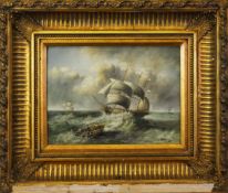 W. CANDY (Modern) PASTICHE OIL PAINTING ON PANEL Seascape with sailing craft Signed lower right,