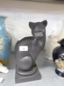ART FORUM ‘SERENITY’ BLACK RECONSTITUTED STONE MODEL OF A SEATED CAT SCULPTED BY SUE DAWES, AFTER