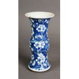 CHINESE LATE QING DYNASTY PORCELAIN GU SHAPE VASE, with everted rim, painted in underglaze blue with