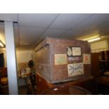 OAK TRAVEL TRUNK WITH VARIOUS VINTAGE TRANSPORT LABELS INC. P&O, LMS AND MORE