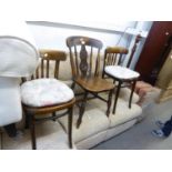 A PAIR OF POLISH BENTWOOD SINGLE CHAIRS AND A VINTAGE HARD WOOD WINDSOR SINGLE CHAIR, WITH PANEL