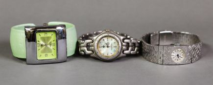LADY'S PILOT SWISS SILVER PLATED BARK TEXTURED BRACELET WATCH, WITH 17 JEWELS INCABLOC MOVEMENT,